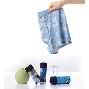 Calzoncillos bóxer ultrafinos de verano con estampado de seda helada para hombre, ropa interior de cuatro esquinas de malla suelta de talla grande, tela de cintura con logotipo personalizado - Product Image 5