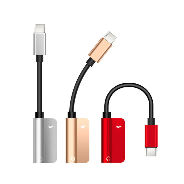 USB c 2-in-1 audio adapter 3.5 charging and listening to music type-c aluminum alloy audio adapter