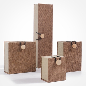 Caja de Joyería de Lujo de Estilo Chino con Hebilla de Madera y Tela de Lino Natural, Hecha en China, Venta al por Mayor - Product Image 2