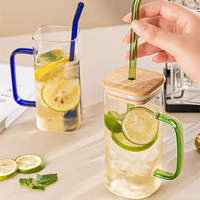Gobelets carrés en verre borosilicate transparent moderne avec couvercle et paille en bambou – Écologiques, sans BPA, pour lait, café, jus, eau