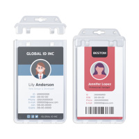 Porte-badge vertical rigide en plastique OEM ODM, durable, avec fente latérale pour cartes, protection de cartes, cordons, vente en gros usine