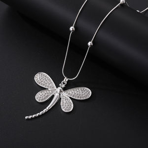 TongLingビンテージ亜鉛合金ネックレスロングビーズチェーンラインストーントンボ柄ニッケルフリー毎日使用ギフト - Product Image 4