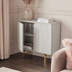 Hiện Đại Sồi Trắng Cong Cạnh Thiết Kế Nhỏ Bằng Gỗ Tủ 2 Ngăn Kéo Lưu Trữ Kim Loại & Gỗ Tủ Cho Đồ Nội Thất Nhà - Product Image 3