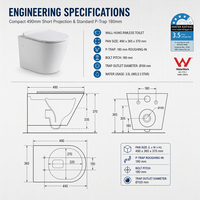 Kloset Duduk Tanpa Bingkai MWD Keramik P Trap 180mm Floating WC Pan Suite untuk Proyek Kamar Mandi Hotel Grosir OEM