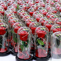 Prix d'usine Rose éternelle sous cloche en verre avec base en mousse et lumière LED à piles, ornement pour la maison, Fête des Mères, Remise de diplôme