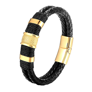 Handmade Genuine Black Braided Leather <b>Bracelet</b> for <b>Men</b> | Stainless Steel Magnetic Clasp with Minimalist Metal Accent | Durable - Product Image 1