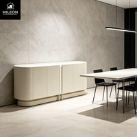 Meuble TV minimaliste à coins arrondis, console multimédia moderne blanc crème, meuble de rangement pour salon