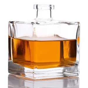Recyclable Soy Ink Rum Liquor Glass Wine Bottle 330ml 500ml 700ml 750ml Cube Shape Whiskey Vodka Glass Bottles