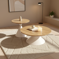 Tables basses style crème, métal, nordique, moderne, minimaliste, plateau rond en bois massif, table d'appoint pour salon, ensemble pour petit appartement