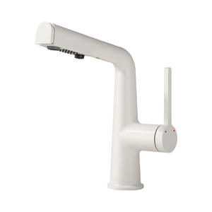 Robinet de lavabo crème à poignée unique avec douchette extractible, à poser sur le comptoir, avec cartouche céramique - Product Image 1