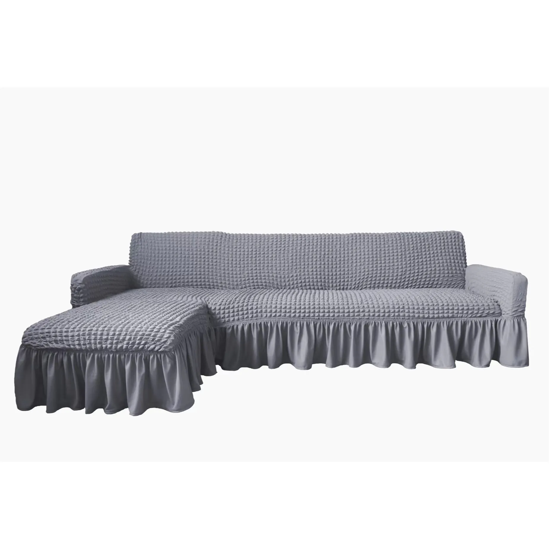 Wholesale hot selling modern spandex L shape sectional sofa slipcover with skirt chaise lounge