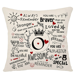 Housse de coussin carrée personnalisée de style moderne, 26 lettres, coussin décoratif pour la maison, faible MOQ, impression par sublimation, cadeau pour amis - Product Image 1