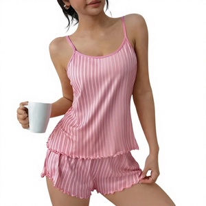 Women Floral Short-Sleeved 2-Piece Lounge Set Cami Shorts Summer Wear Breathable Elegant Smooth Fabric Elastic Waist - Product Image 6