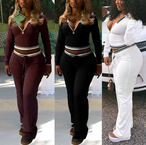 Nuovo 2026 autunno primavera abbigliamento donna con Logo personalizzato mezza Zip Top corto e pantaloni con coulisse 2 pezzi set di tute da Jogger per donna - Product Image 2