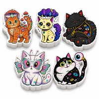 Autocollant personnalisé drôle de chat de dessin animé, autocollant psychédélique amusant, autocollant en vinyle découpé sur mesure, autocollant imperméable pour bouteilles d'eau