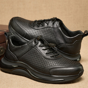 Men Genuine Leather Summer Casual Shoes Perforated Breathable Outdoor Walking Shoes <b>EVA</b> Midsole Rubber Outsole - Product Image 1