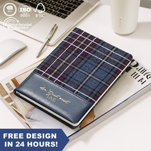 Student Daily Use Free Sample A5 Plaid Fabric Premium Leather Hardcover Custom Logo Durable Cover Light Weight Writing Notebook - Product Image 1