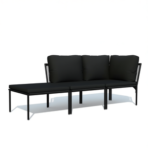 <b>Black</b> Garden Lounge Set D0100HE5PNW 3 Seater Metal <b>Frame</b> Rattan Contemporary Outdoor Furniture Weather Resistant - Product Image 1