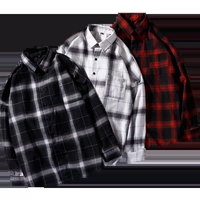 Kemeja Flanel Pria Terbaru Lengan Panjang Kasual Keren Motif Kotak-kotak Longgar Kemeja Musim Semi Pakaian Pria Bermerek