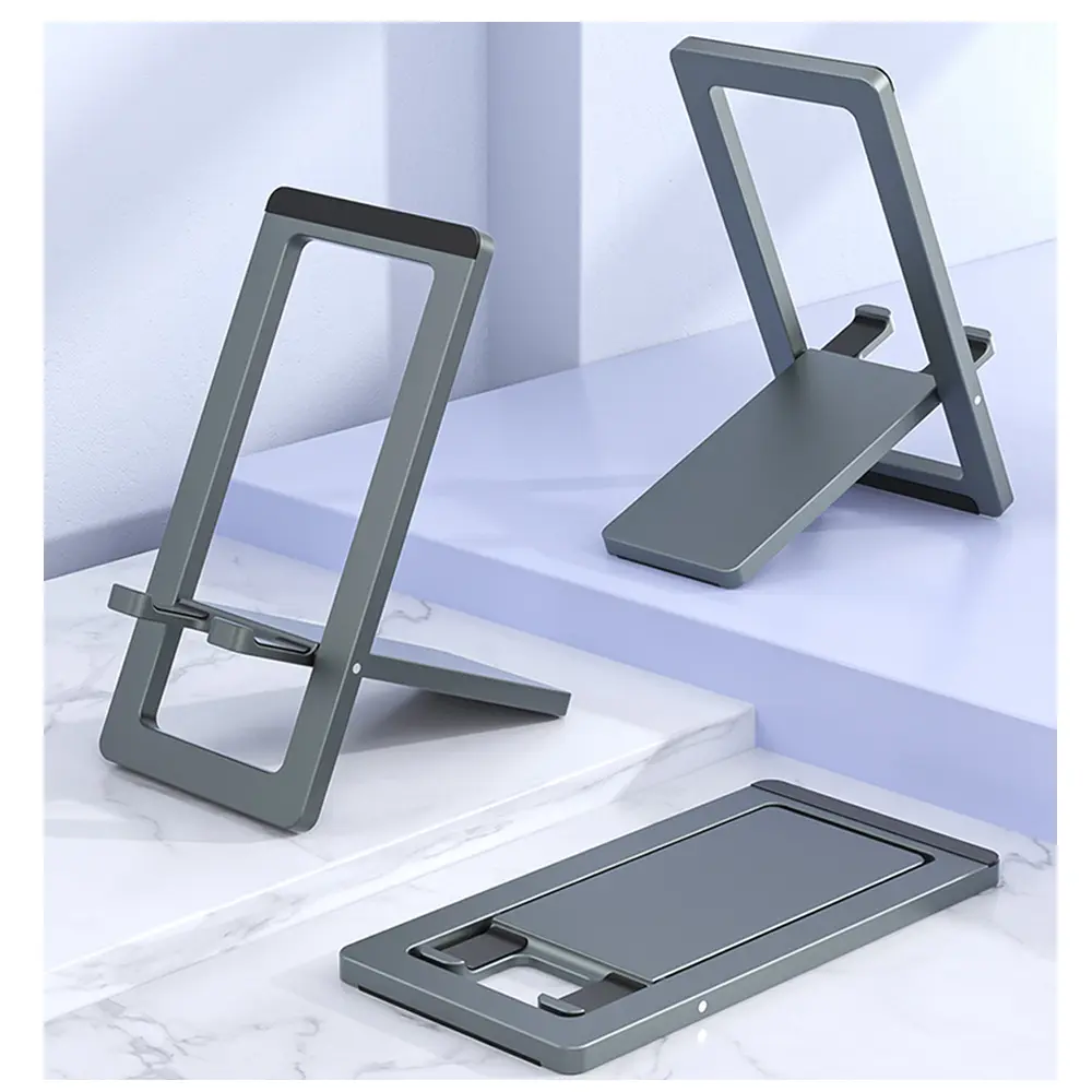 Dudukan ponsel portabel, multi fungsi portabel braket dapat diatur dudukan ponsel lipat logam aluminium universal