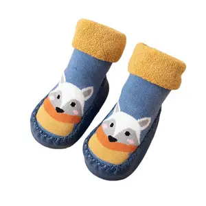 Cute Animal Fuzzy Rubber Sole Baby Child Shoes Socks 100% Combed Cotton Warm Soft Comfortable
