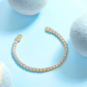 Nouveaux Bracelets et Joncs de Luxe en Moissanite, Plaqué Or 14K, Moissanite 3.0mm, <span class=keywords><strong>Bracelet</strong></span> Tennis à Motif Vague Entièrement Sertie de Diamants <span class=keywords><strong>pour</strong></span> Femmes et Hommes - Product Image 3