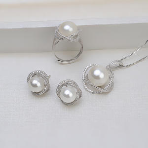S925 Silver <b>Fine</b> <b>Jewelry</b> <b>Set</b> DIY KITTY Cat Earrings Pendant and Open Ring with Pearls Trendy Accessories 1343 - Product Image 2