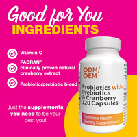 Probiotiques prébiotiques pour femmes, canneberge, vitamine C, proanthocyanidines 36 mg, comprimés de canneberge, probiotiques vaginaux, capsules de canneberge