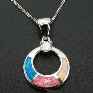 925 Sterling Silver Blue Fire <b>Opal</b> Conch Pendant <b>Necklace</b> - Product Image 5