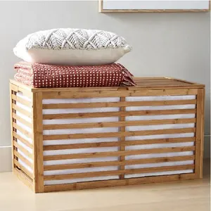 Bamboo Storage Trunk With Removable Divided Liner Laundry Rack Hamper BSCI Factory