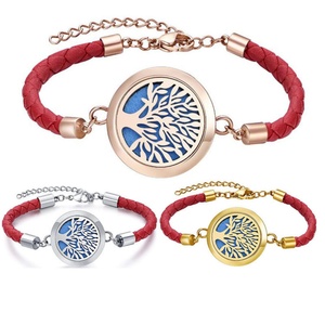 Aromatherapy Essential Oil Diffuser Locket <b>Bangle</b> <b>Bracelet</b> Stainless Steel Silver Plated Leather Children's Tree Life <b>Bracelet</b> - Product Image 5