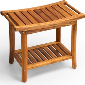 Ancient Wood Modern Construction Solid Wood Double Layer Bathroom Stool With <b>Storage</b> <b>Rack</b> <b>Shower</b> Seat 56x33.2x47.2cm - Product Image 1