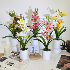Orchidée Cymbidium Artificielle Paulon 37cm de Haut Blanc Rose Jaune Rouge Plante Décorative en Pot pour Mariage et Décoration Intérieure - Product Image 1