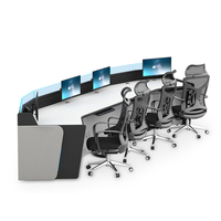 Console de surveillance et de contrôle en acier et bois de 600 mm de large, sur mesure, pour salle de contrôle et centre commercial