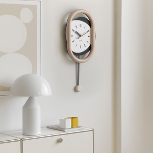 Creamy Style Oval <b>Wall</b> <b>Clock</b> Battery Powered Single Face Modern Minimalist Living Room <b>Decoration</b> - Product Image 2