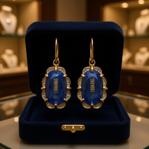 Pendientes Colgantes Ovalados de Zafiro Dwest, Chapados en Oro, Aleación de Zinc, Joyería Clásica para Mujer, Diseño Floral, Engaste de Garra - Product Image 2