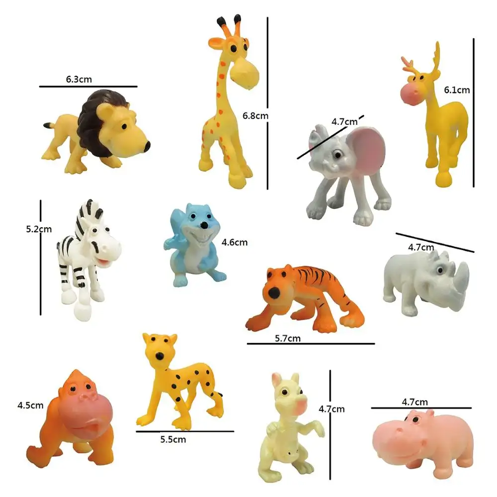 Mainan Kapsul Hewan Liar Anak-anak, Patung Kecil Anak-anak Plastik Lembut Kartun 3D Kecil Lucu Kebun Binatang Safari Hutan