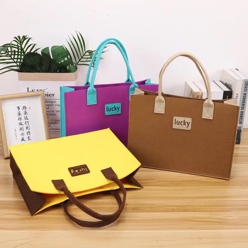 Оптовая продажа, Толстая сумка из войлока контрастного цвета, модная сумка-тоут большой вместимости, сумка из войлока