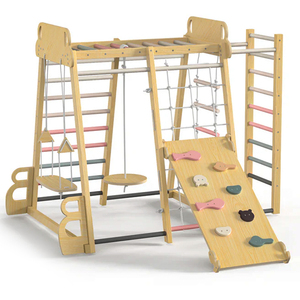 Sân chơi trong nhà 9-in-1 rừng phòng tập thể dục trẻ em leo khung Montessori triết lý leo núi bằng gỗ thiết lập với trượt đu thang - Product Image 1