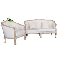 Canapé Vintage Antique en Bois Sculpté en Tissu, France