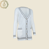 KD – pull personnalisé à manches longues, tricot torsadé, poche rayée, col en V, boutons, Cardigan oversize
