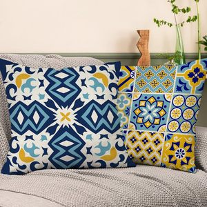4 Fundas de <span class=keywords><strong>Almohada</strong></span> con Diseño de Mandala Bohemia, Flores Geométricas Azules y Amarillas, Arte Abstracto Mediterráneo Marroquí - Product Image 2