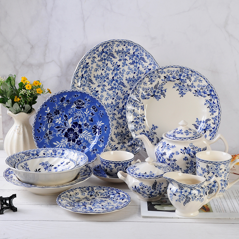 食器   Blueline Coupe Plate Wholesale Nordic Blue and White Underglaze Ceramic Dinner
