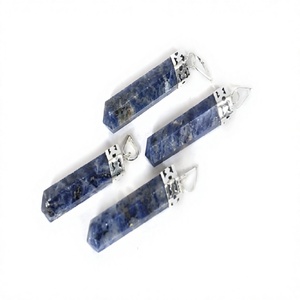 Colgante de Cristal Azul Pulido en Forma de Torre Hexagonal con Tapa Plateada, Piedra DIY, GEMAS DE ÁGATA JILANI, Coleccionable de Arte - Product Image 4