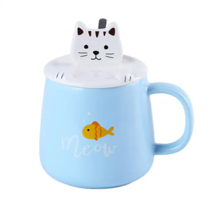 Bonito design personalizado porcelana xícara de leite caneca design Criativo xícara de café de cerâmica com gato e uma colher de chá