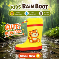 Bottes de pluie pour enfants en caoutchouc naturel, durables, à fermeture par cordon, motif tigre de dessin animé, idéales pour les tout-petits et les jeux en extérieur sous la pluie – Vente chaude