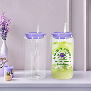 Verre en forme de canette de 16 oz, dégradé de couleurs, givré, pour sublimation, rose, pour eau et bière, avec nouveaux couvercles et pailles – Vente en gros - Product Image 6