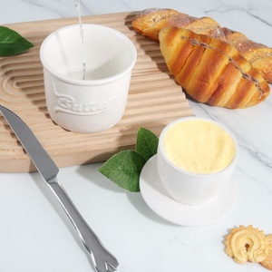 Pot à beurre en céramique française écologique avec joint de ligne d'eau de couvercle de pot en porcelaine à motif végétal pour réfrigérateur de comptoir de cuisine - Product Image 5