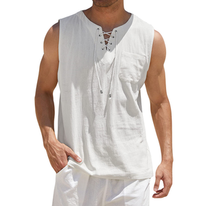 Camiseta sin Mangas de Lino y Algodón para Hombre con Logotipo Personalizado, Camiseta Informal sin Mangas de Algodón para Playa, Estilo Hippie, Ropa Deportiva, Camiseta Holgada para Hombre - Product Image 5