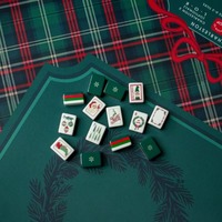 Tapete de Mahjong Americano de Lujo a Cuadros Rojos y Verdes, Superficie de Neopreno Premium de 33 Pulgadas, Borde Cosido de 3mm, Impermeable, para Fiestas
